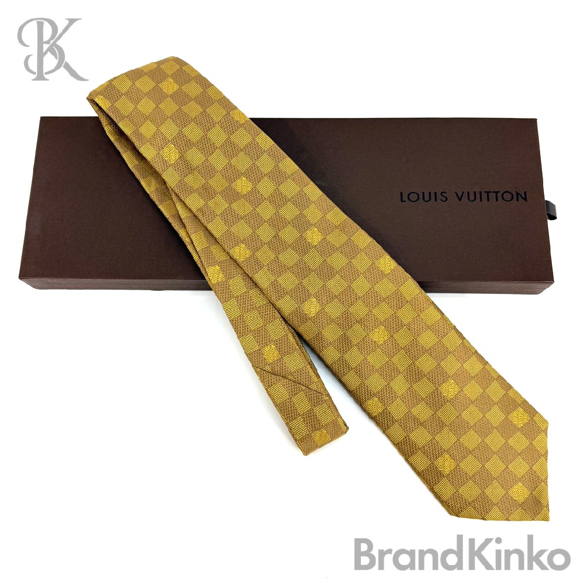 ルイヴィトン ダミエ タイ 黄色 地絹100％ 箱付 商行為 LOUIS VUITTON 中古 ★【中古】