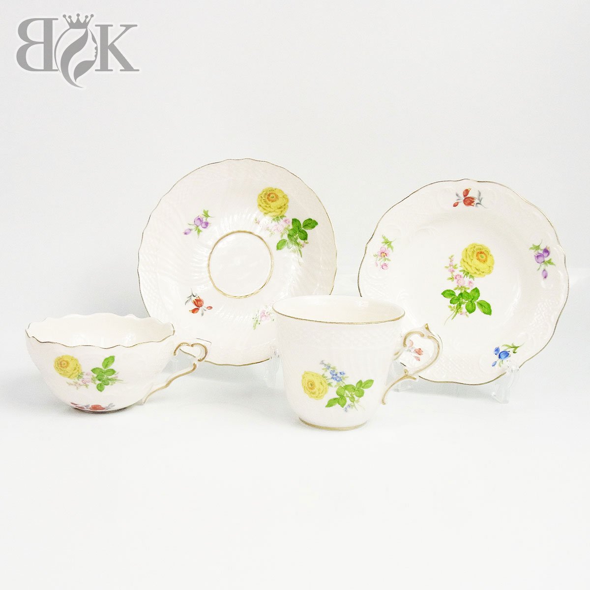 マイセン 第一義的御花 優勝杯＆平円盤２類概念 箱付 MEISSEN 中古品 ♪【中古】