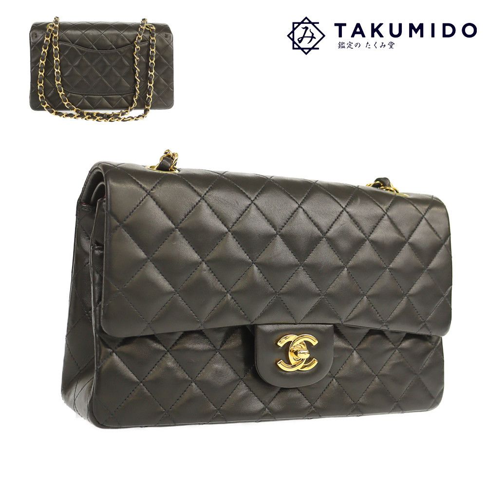 シャネル チェーンショルダーバッグ Wフラップ マトラッセ ココマーク 中古 ブラック ラムスキン CHANEL 【中古】 | 肩掛け ゴールド金具 黒 レザー カバン レディース ファッション ハイブランド ABランク