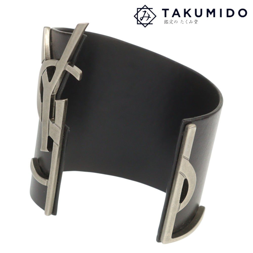 イブサンローラン ブレスレット YSL バングル 中古 ブラック シルバー金具 Yves Saint Laurent 【中古】 | アクセサリー レディース ファッション ブランド小物 ABランク｜鑑定のたくみ堂 店