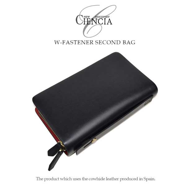 クラッチバッグ 小さめセカンドバッグ 大きめ長財布 ブラック×レッド ダブルファスナー CIENCIA シエンシア 牛革 牛皮 スペインレザー 本革 本皮 メンズ 送料無料 CI-04-S