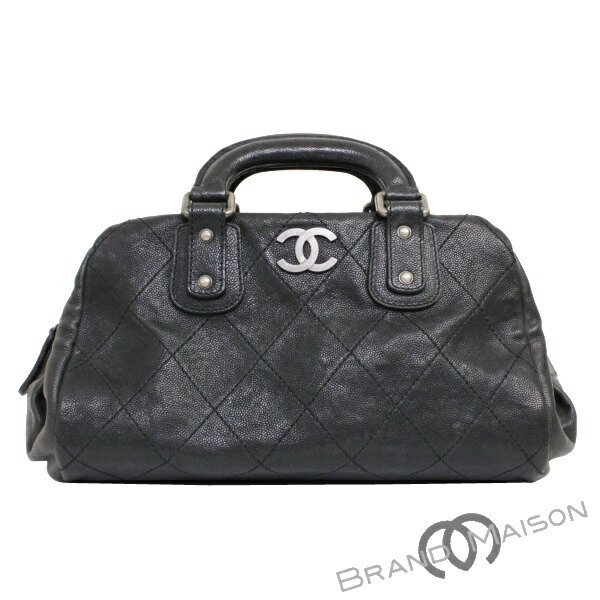 B Rank Chanel Boston Bag A33046 Matelasse Sch Calf Vintage Caviar Skin Handbag