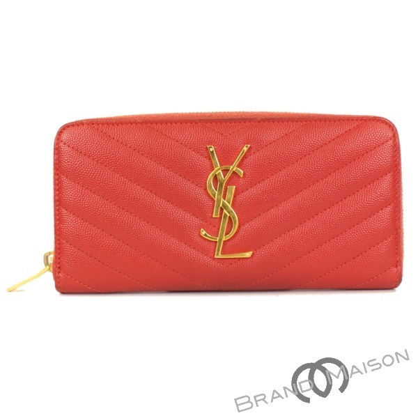 B序列付ける サンローラン ラウンドジッパー長紙入れ 358094 サンローラン 赤いこと V編み目 Saint Laurent レディース red 【中古】