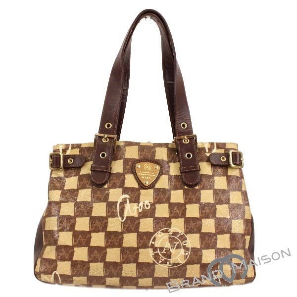 ABランク アタオ ドゥードゥルディノ トートバッグ ハンドバッグ 市松模様 ATAO KOBE ブラウン レディース brown 【中古】