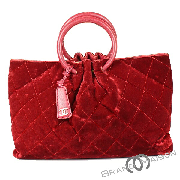 BCランク【シャネル】マトラッセハンドバッグ レッド ベロア レディース CHANEL 【中古】