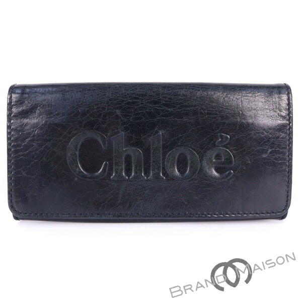 Bランク【クロエ】二つ折り長財布/3P0321-7A733/ブラック/シャドウ/リボン/Chloe【中古】