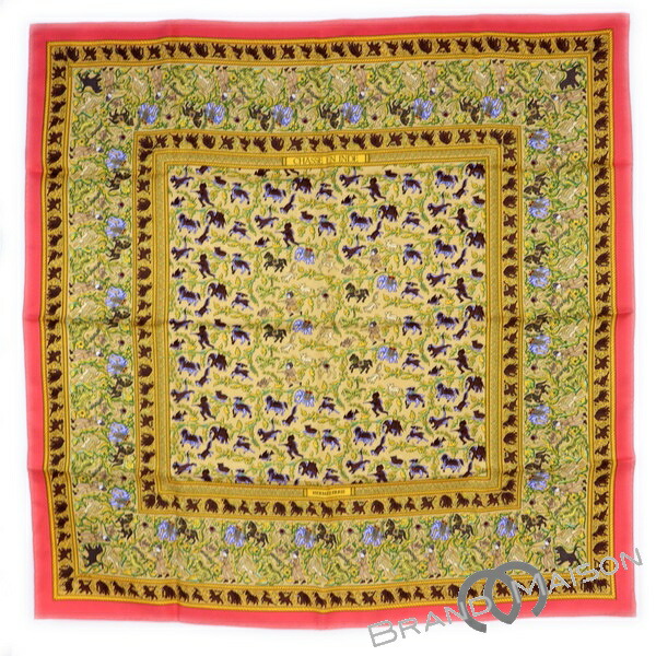未使用品【エルメス】スカーフ/カレ90/インドの狩猟/CHASSE EN INDE/サスペンダー/オレンジ/マルチカラー【中古】