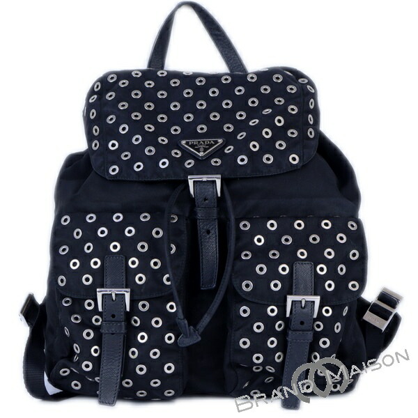 BCランク【プラダ】パンチングリュック/バックパック/1BZ811/ナイロン/ブラック/ネロ/PRADA/リュックサック【中古】