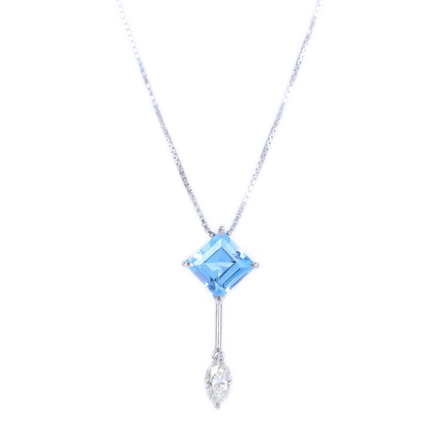 Aランク【ジュエリー】アクアマリン ダイヤモンドネックレス/K18WG/45cm/4.1g/レディース/アクセサリー|ブランドメゾン