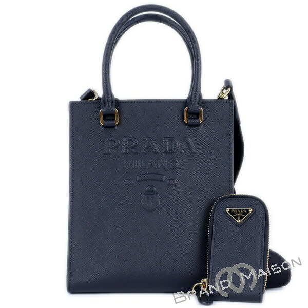 プラダ　ソフトグレインレザー　トートバッグ　レザー　紺色　ネイビー　ロゴ　肩掛け プラダソフトグレインレザートートバッグレザー紺色ネイビーロゴ肩掛け