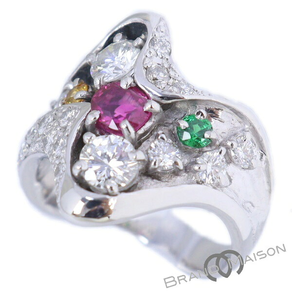 新品同様【ジュエリー】ダイヤモンドリング/サファイア/ルビー/ガーネット/Pt900/10号/8.8g/指輪/レディース/アクセサリー【中古】