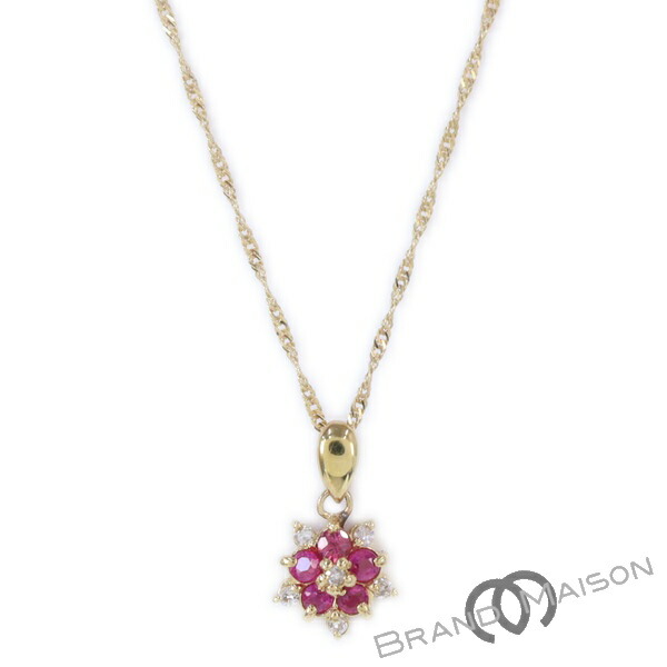 Aランク【ジュエリー】ルビー ダイヤモンドネックレス/K18YG/40cm/1.7g/イエローゴールド/レディース/アクセサリー【中古】