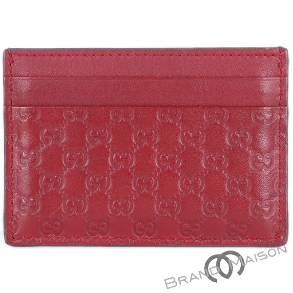 Aランク【グッチ】カードケース/476010/マイクログッチシマ/レザー/ロッソ/レッド/GUCCI|ブランドメゾン