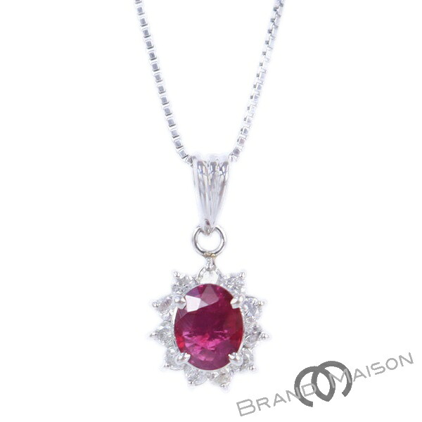 Aランク【ジュエリー】ルビーネックレス/ダイヤモンド/Pt900/Pt850/40.5cm/2.7g/0.30ct/0.16ct/レディース/アクセサリー【中古】|ブランドメゾン