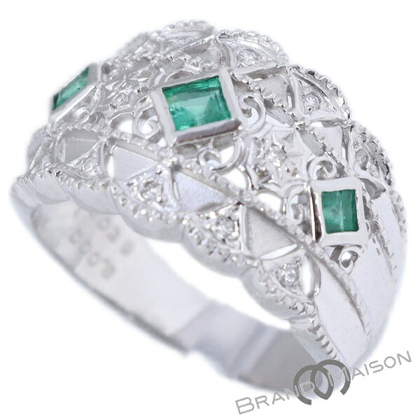 Aランク【ジュエリー】エメラルドリング/ダイヤモンド/Pt900/15号/9.7g/0.39ct/0.08ct/レディース/アクセサリー|ブランドメゾン