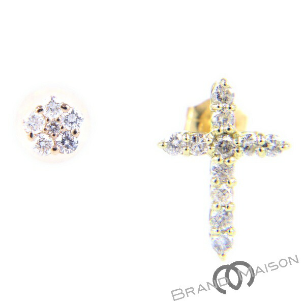 新品同様【ジュエリー】クロスピアス/セット/K18YG/0.8g/0.21ct/0.09ct/レディース/アクセサリー