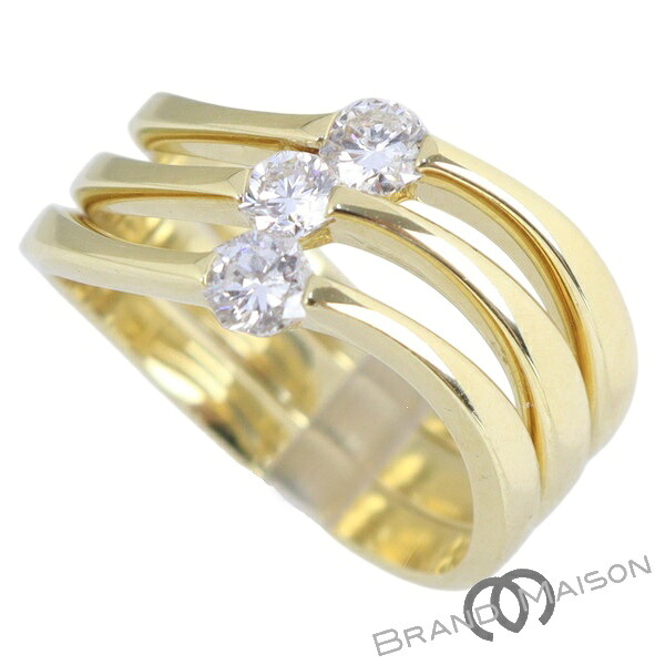ジュエリー ダイヤモンド リング K18YG 12号 三連 指輪 ダイヤモンド レディース 新品同様 0.164ct 0.145ct 0.170ct 8.2g【中古】｜ブランドメゾン