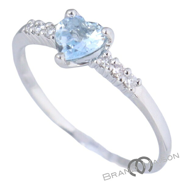 アクアマリン ダイヤモンド リング ジュエリー プラチナ ハート Pt900 13号 2.1g レディース 指輪 0.34ct 0.08ct【中古】｜ブランドメゾン