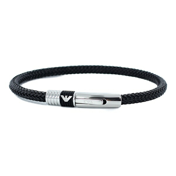 選べる2大きさ エンポリオアルマーニ メンズ レディース 宝飾品 流行り物 付属品 BRACELET 腕輪 しろがね色 黒いこと 導線荷縄 EGS1624001 生まれ落ちる日差し上げ物 成年者 卒 はいり込む