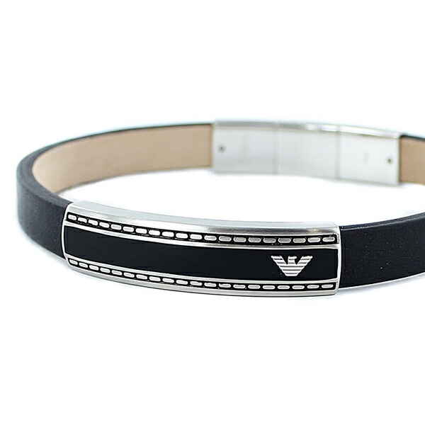 エンポリオアルマーニ 宝飾品 流行り物 付属品 BRACELET 腕輪 黒いこと×しろがね色 なめし革 EGS1923040 生まれ落ちる日差し上げ物 成年者 卒 はいり込む