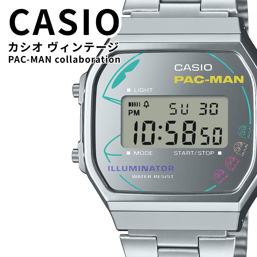 CASIO チプカシ 容器に並べるマン 共同研究 メンズ レディース ウオッチ デジタル しろがね色 カシオ ヴィンテージ 押さえるひな形 PAC-MAN 差し上げ物 差し上げ物 A168WEPC-7A 成年者 卒 はいり込む