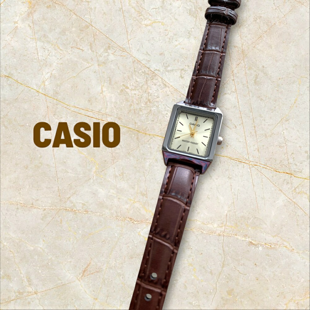 カシオ CASIO 腕時計 レディース 収納ケース付き チープカシオ チプカシ スクエア 革ベルト ブラウン ゴールド シンプル 日常使い プレゼント ギフト 時計 女性用 彼女 母 妻 誕生日 就職祝い 入学祝い 日本未発売 海外モデル ランキング お祝い 成人 卒業 入学