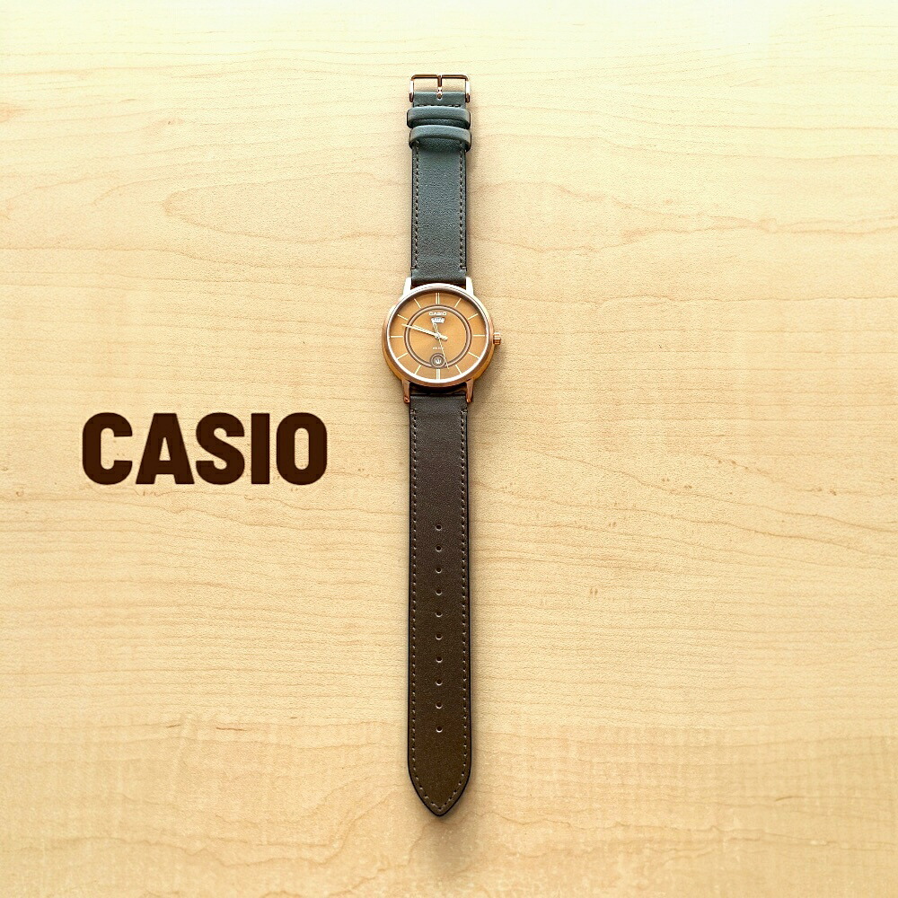 日本未発売 カシオ CASIO 腕時計 メンズ 収納ケース付き シンプル ダークブラウン レザー 革ベルト デイト表示 防水 ビジネス カジュアル ギフト 時計 男性 誕生日 記念日 MTP-B120RL-5AV 成人 卒業 入学