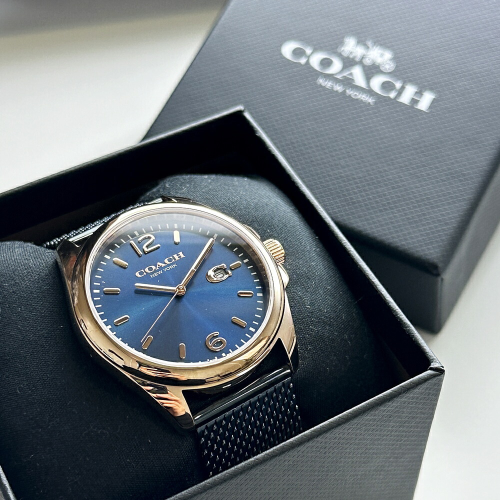 【極美品】COACH 腕時計クオーツアナログ レザーネイビー COACH コーチ 腕時計 時計 レディース バンド ネイビー レザー