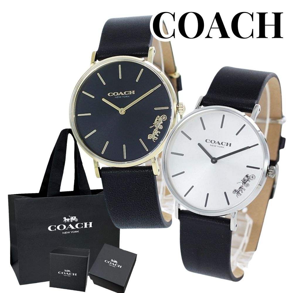ブランド 紙袋 ショッパー付き COACH コーチ ペアウォッチ 腕時計 手表 ペリー ボーイズサイズ おそろい2本 シンプル スリム 黒レザー 1450333314503115 誕生日プレゼント 成人 卒業 入学|ブランド腕時計 nopple