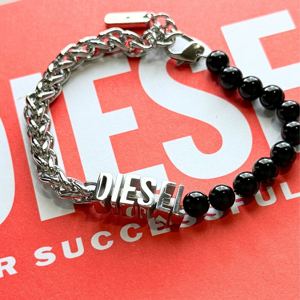 DIESEL ディーゼル ブレスレット ユニセックス チェーンブレスレット ビーズ ステンレス ブラック&times;シルバー アクセサリー メンズ レディース プレゼント ギフト DX1541040 成人 卒業 入学｜ブランド腕時計 nopple