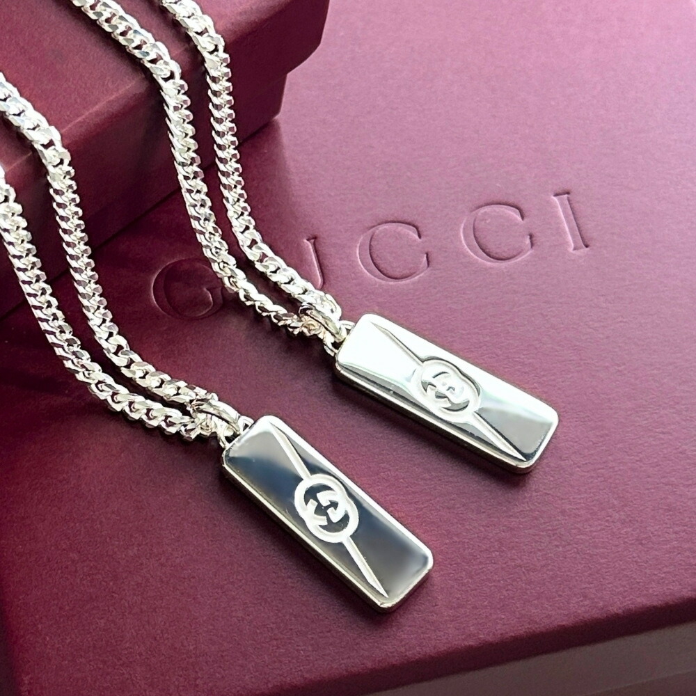 【極美品✨】GUCCI ネックレス 小豆チェーン シルバー925 ロゴ刻印 GUCCI シルバー ネックレス ロゴペンダント