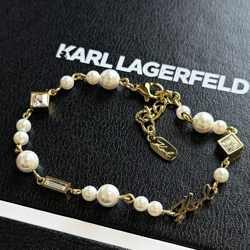 KARL LAGERFELD 正規品 ブレスレット パール ゴールド ロゴ エレガント ジュエリー レディース カールラガーフェルド アクセサリー ギフト プレゼント 誕生日 記念日 成人 卒業 入学