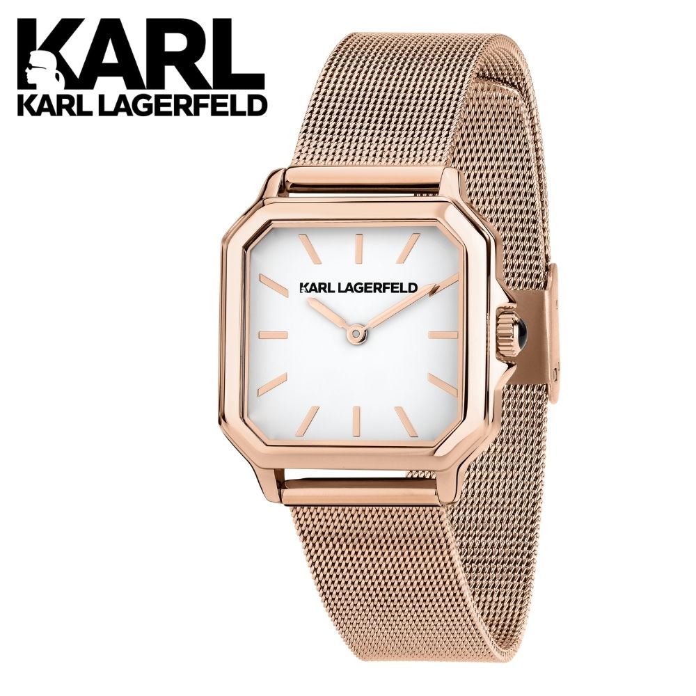 正規品 日本限定 KARL LAGERFELD 腕時計 レディース スクエア ローズゴールド メッシュ カールラガーフェルド 上品 彼女 女性 誕生日 記念日 ギフト プレゼント 成人 卒業 入学|ブランド腕時計 nopple