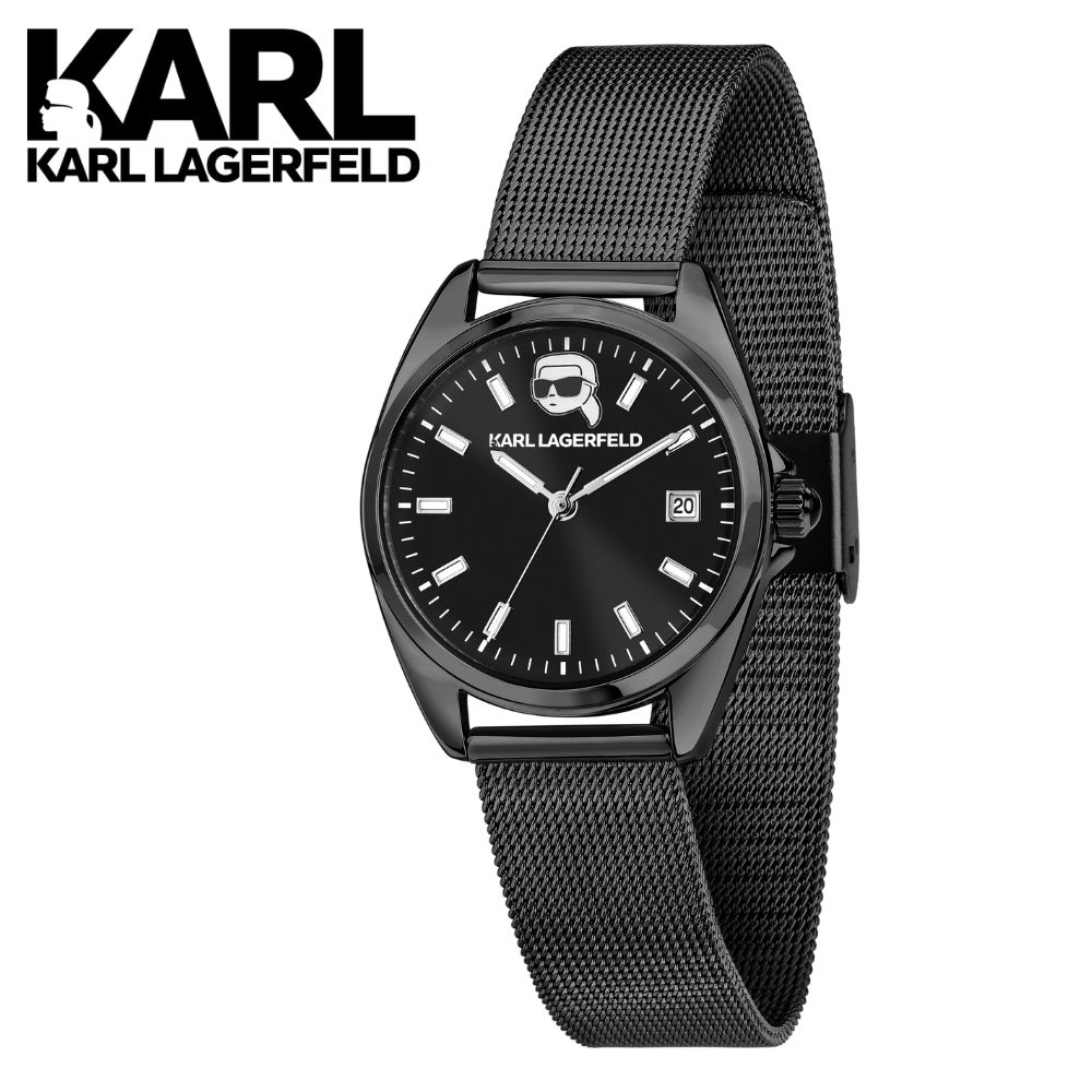 正規品 日本限定 KARL LAGERFELD 腕時計 メンズ レディース ユニセックス 黒 ブラック メッシュベルト カールラガーフェルド 誕生日 記念日 ギフト プレゼント 成人 卒業 入学