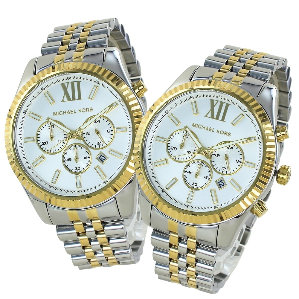 MICHAEL KORS マイケルコース ペアウォッチ メンズ レディース 腕時計 44mm 大きめ ゴールド シルバー コンビ クロノグラフ クォーツ ブランド時計 記念日 誕生日 ギフト mk8344 成人 卒業 入学｜ブランド腕時計 nopple