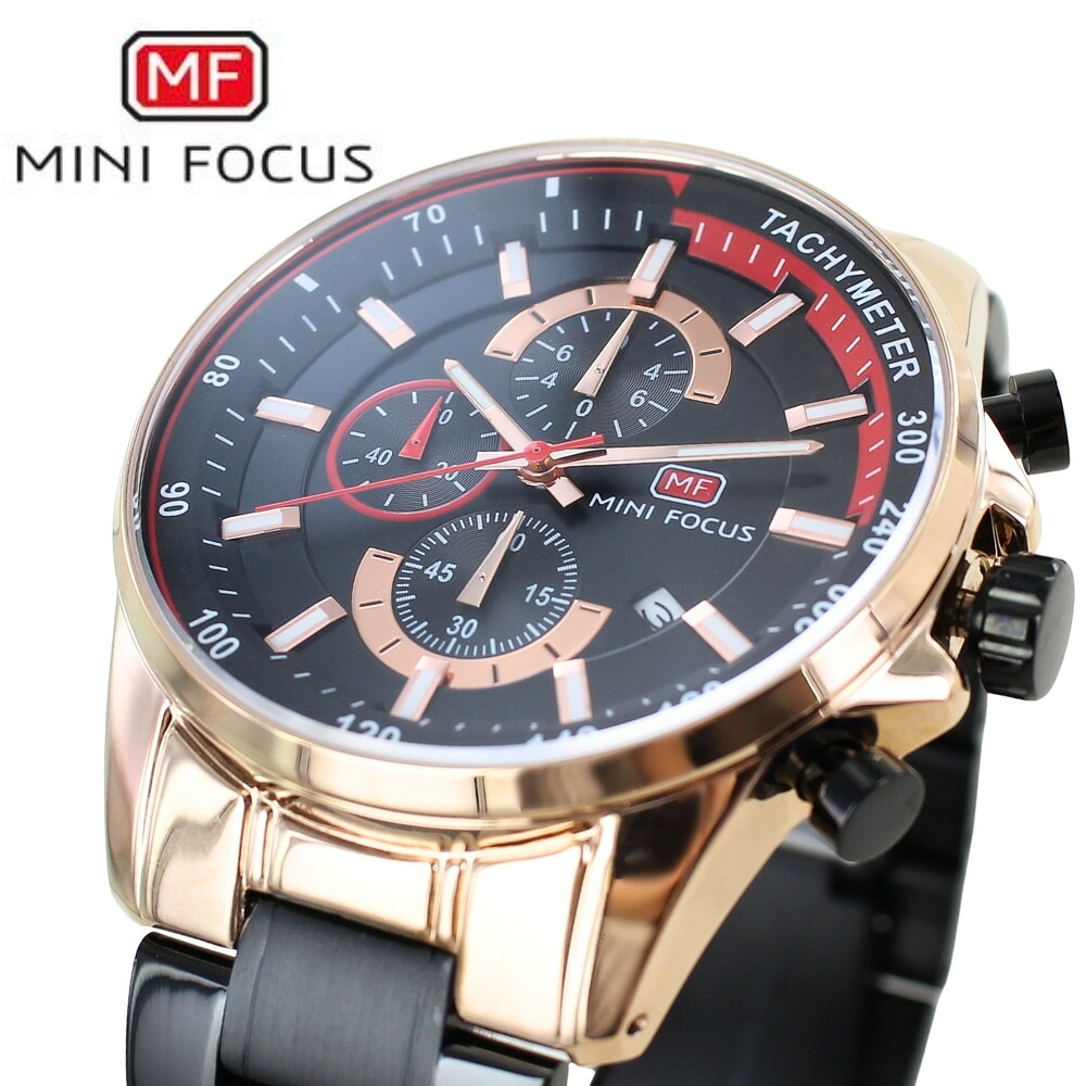 正規品 MINI FOCUS メンズ腕時計 クロノグラフ クォーツ 日付表示 ステンレスバンド かっこいい 腕時計 手表 メンズ ブラック ローズゴールド 高級感 おしゃれ ビジネス カジュアル 誕生日 男性 旦那 彼氏 ギフト 就職祝い 成人 卒業 入学