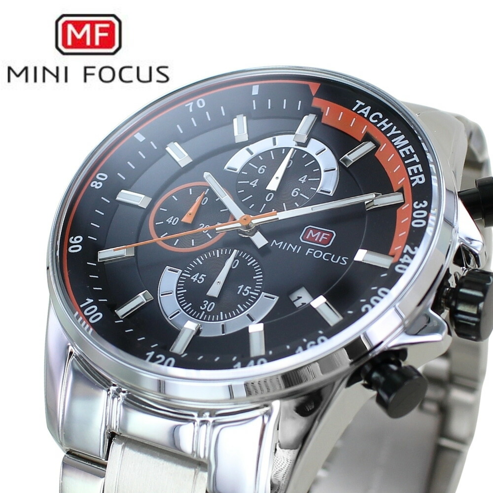正規品 MINI FOCUS メンズ腕時計 クロノグラフ クォーツ 日付表示 ステンレスバンド かっこいい 腕時計 手表 メンズ 黒文字盤 高級感 おしゃれ ビジネス 大人 カジュアル 誕生日 男性 旦那 彼氏 ギフト 就職祝い 成人 卒業 入学