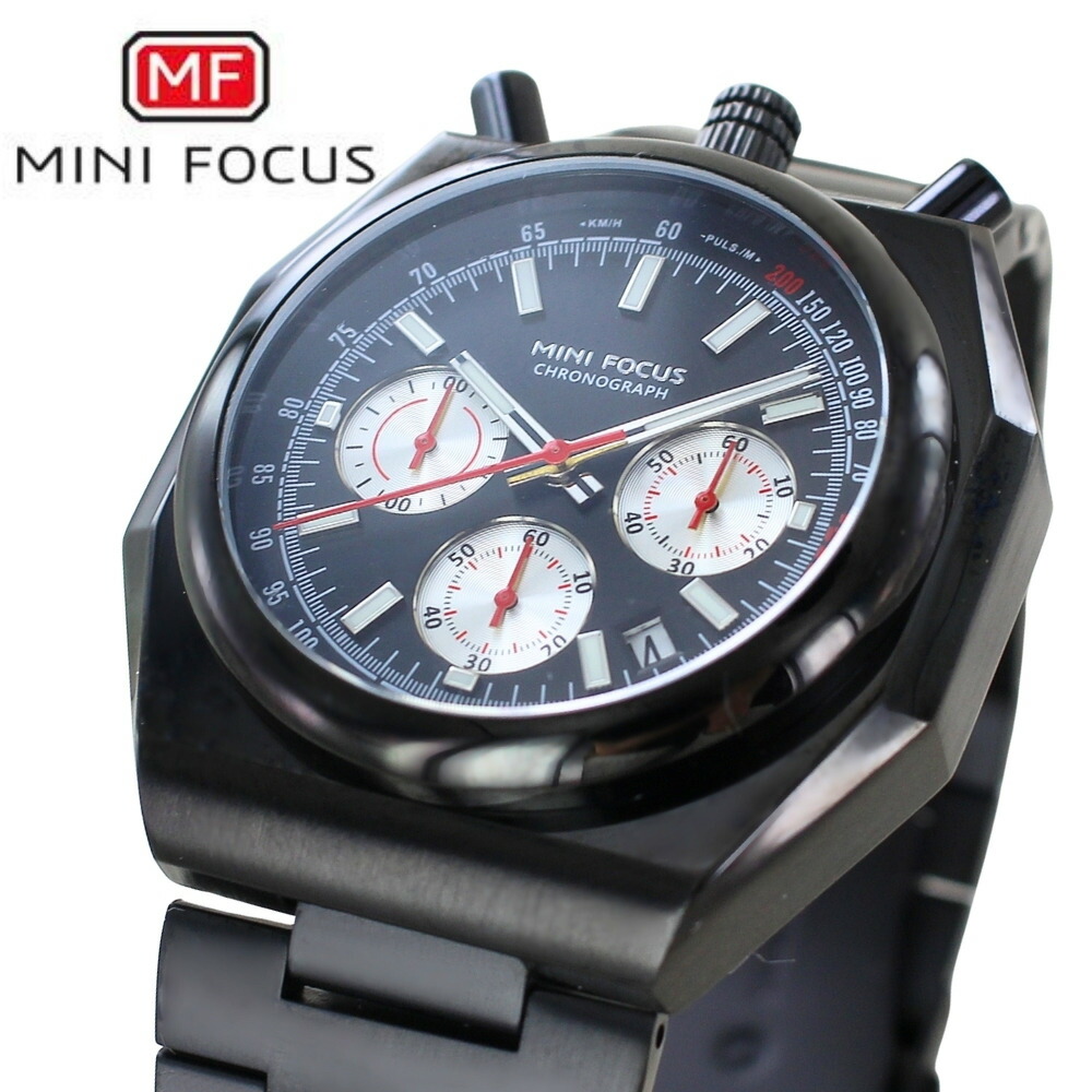 正規品 MINI FOCUS メンズ腕時計 ステンレスバンド かっこいい 腕時計 手表 メンズ クロノグラフ クォーツ オールブラック 高級感 大人 おしゃれ ビジネス カジュアル 誕生日 男性 旦那 彼氏 ギフト 就職祝い 成人 卒業 入学