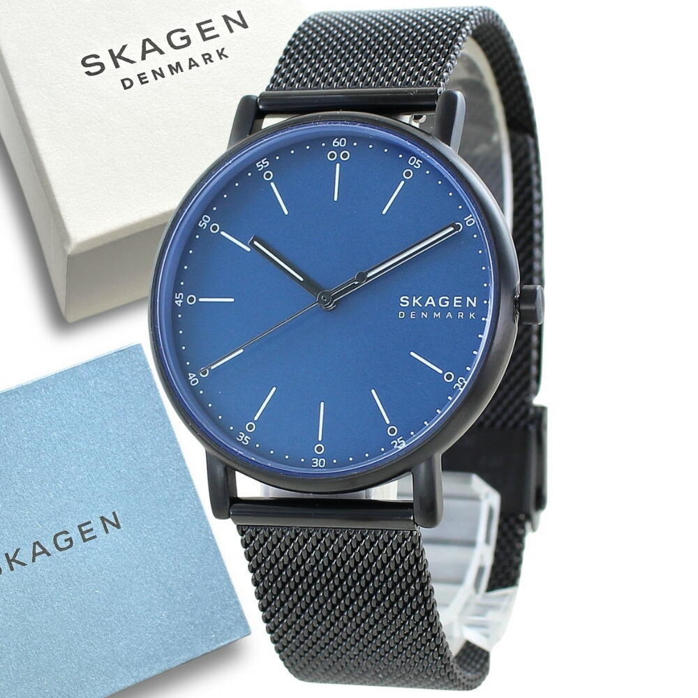 スカーゲン SKAGEN 2WAY 腕時計 メンズ ブルーダイヤル スリム 薄型 ブラックメッシュ 替えベルト付き レザーベルト ギフト 男性 彼氏 父 旦那 誕生日 SKW6933SET 成人 卒業 入学