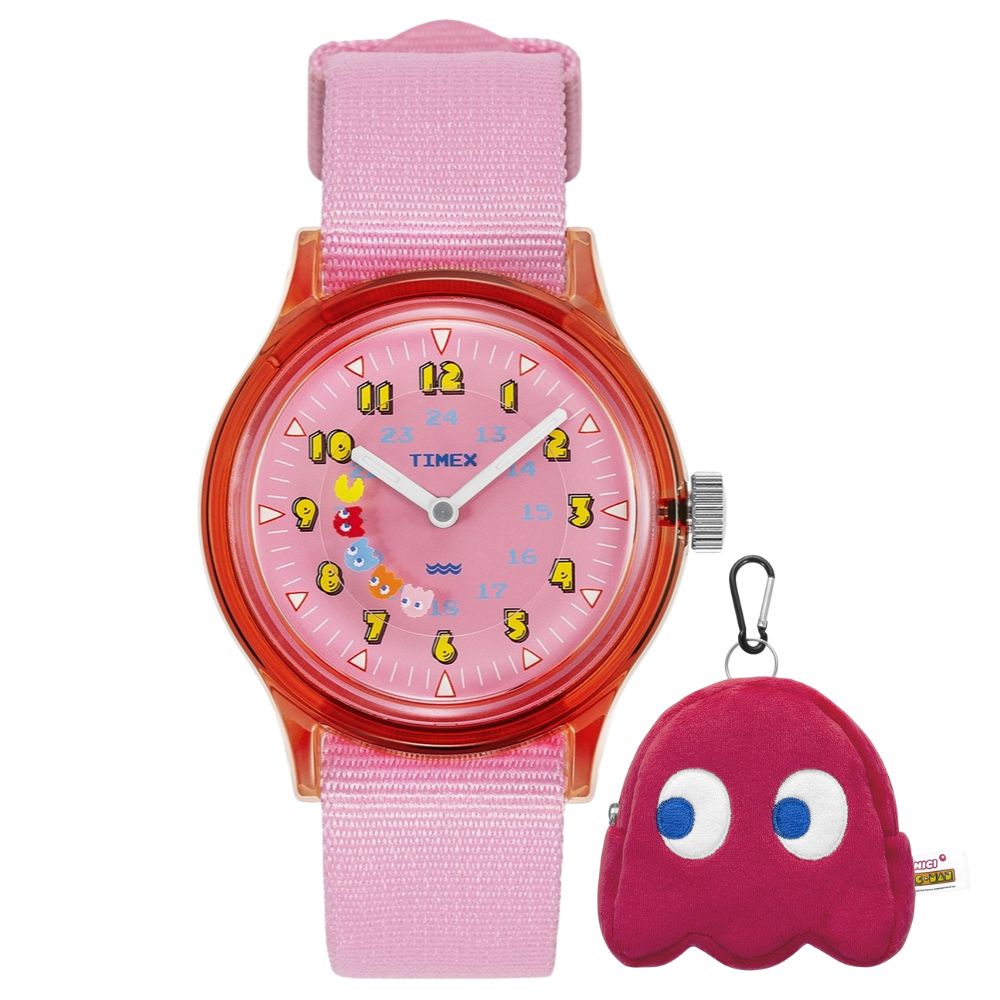タイメックス パックマン コラボ スペシャル限定モデル 腕時計 手表 レディース 女性 ピンク PAC MAN Camper ぬいぐるみポーチ 防水 シンプル かわいい おしゃれ 上品 レトロ デザイン 時計 記念日 贈り物 サプライズ ギフト 誕生日プレゼント 並行輸入品 卒業 入学 お祝い