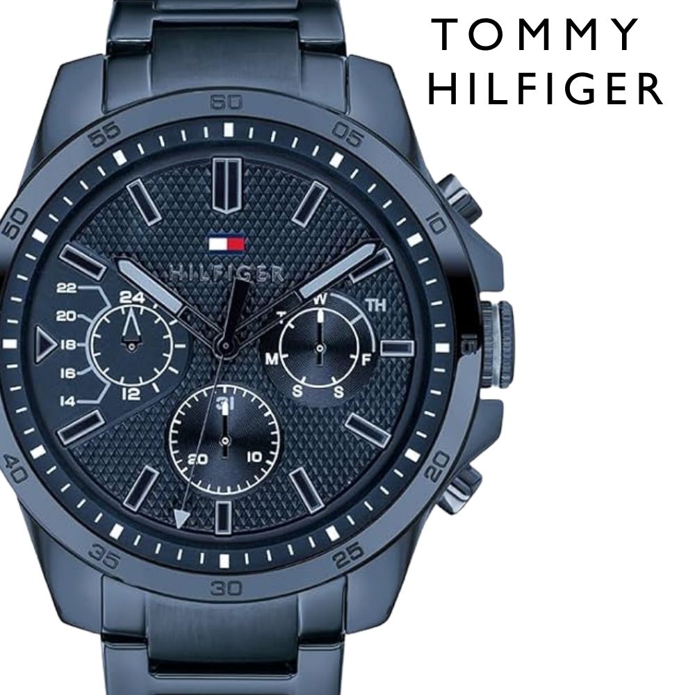 トミーヒルフィガー 腕時計 メンズ 46mm ネイビー ステンレス マルチファンクション TOMMY HILFIGER メンズウォッチ 大きめ かっこいい ブランド 男性 彼氏 夫 父 プレゼント 就職祝い 結婚記念日 誕生日 1791560 成人 卒業 入学