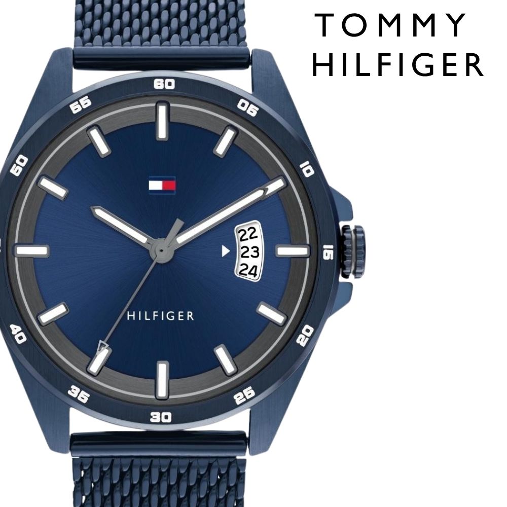 トミーヒルフィガー 腕時計 メンズ 42mm ネイビー メッシュベルト シンプル 薄型 TOMMY HILFIGER メンズウォッチ ブランド ビジネス 男性 彼氏 夫 父 プレゼント 就職祝い 結婚記念日 誕生日 1791911 成人 卒業 入学