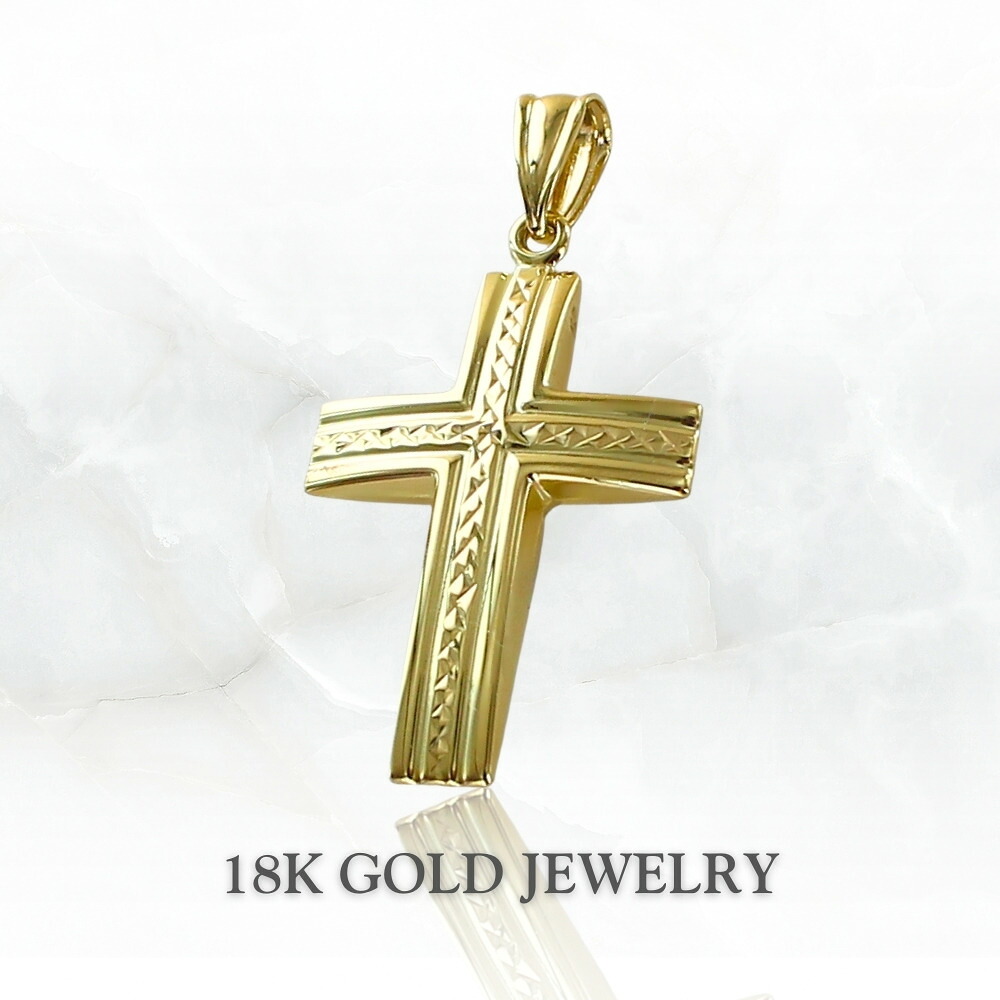 K18 クロス チャーム 18金 ラインデザイン リバーシブル ペンダントトップ ゴールド レディース ジュエリー 18K ギフト 誕生日 記念日 成人 卒業 入学｜ブランド腕時計 nopple