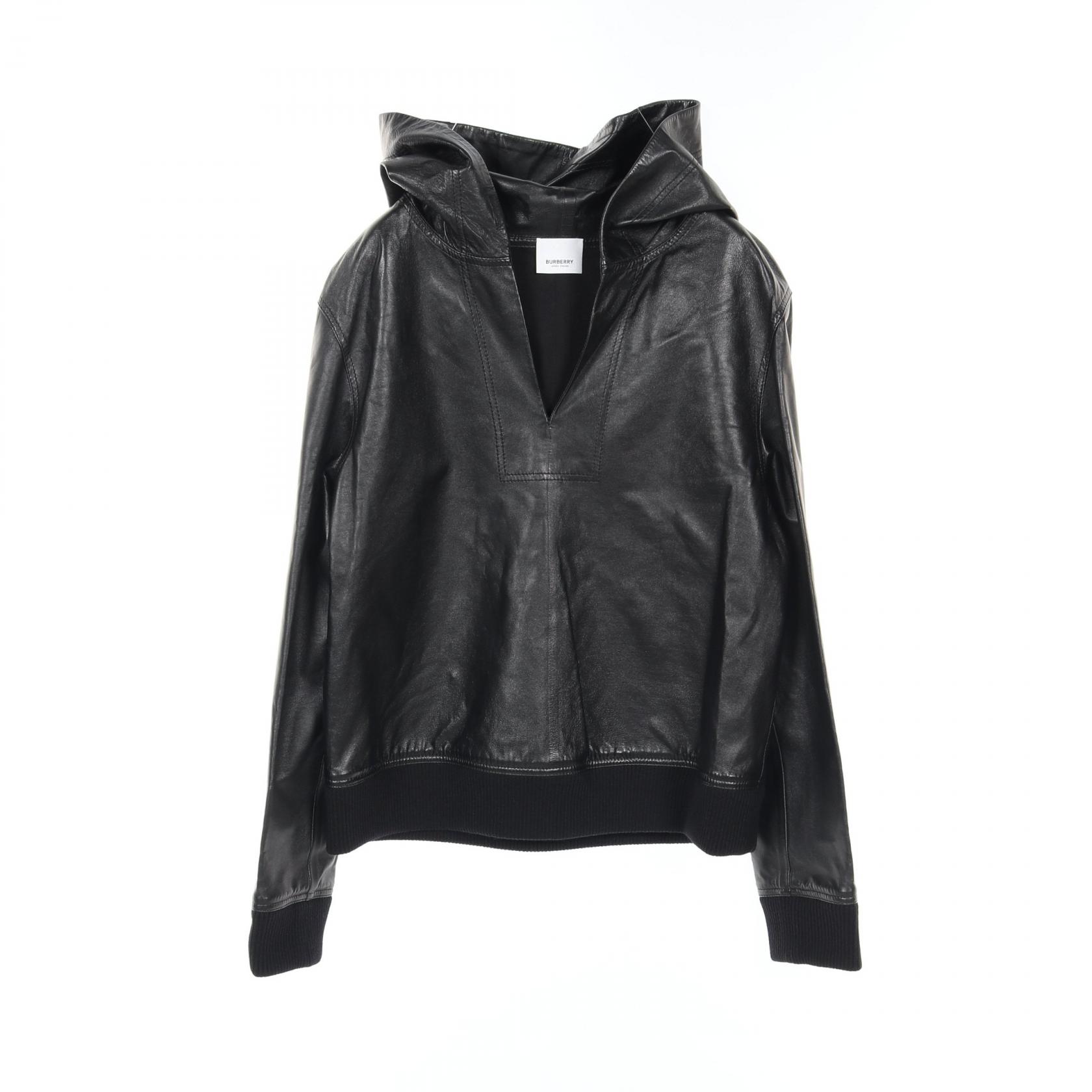 バーバリー BURBERRY プルオーバーパーカー ラムレザー ブラック 8047279 レディース 中古 BURBERRY - バーバリー BURBERRY パーカー 衣料品 トップス