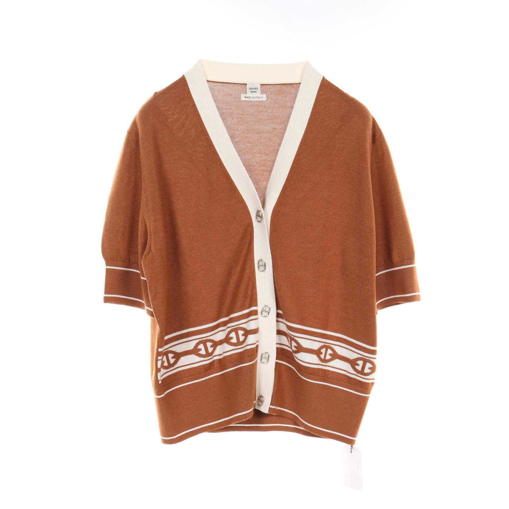 エルメス HERMES シェーヌダンクル ニット カシミヤ シルク ネイビー オフホワイト 5E2697DF レディース 中古 HERMES - エルメス HERMES シェーヌダンクル ニット 衣料品