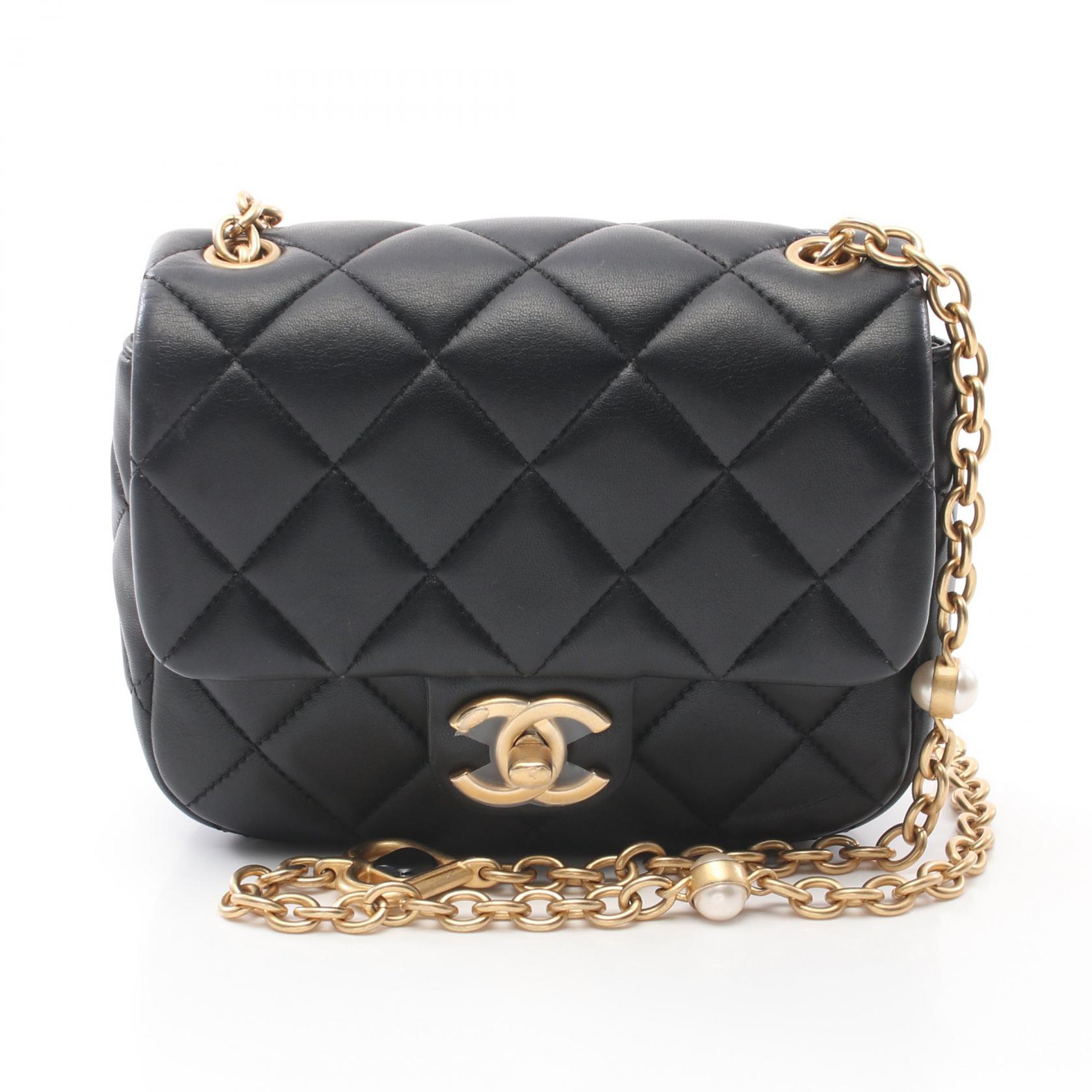 美品　シャネル　CHANEL マトラッセ　ラムレザー　黒　ショルダーバッグ CHANEL】シャネル チェーンショルダー ショルダーバッグ ココ