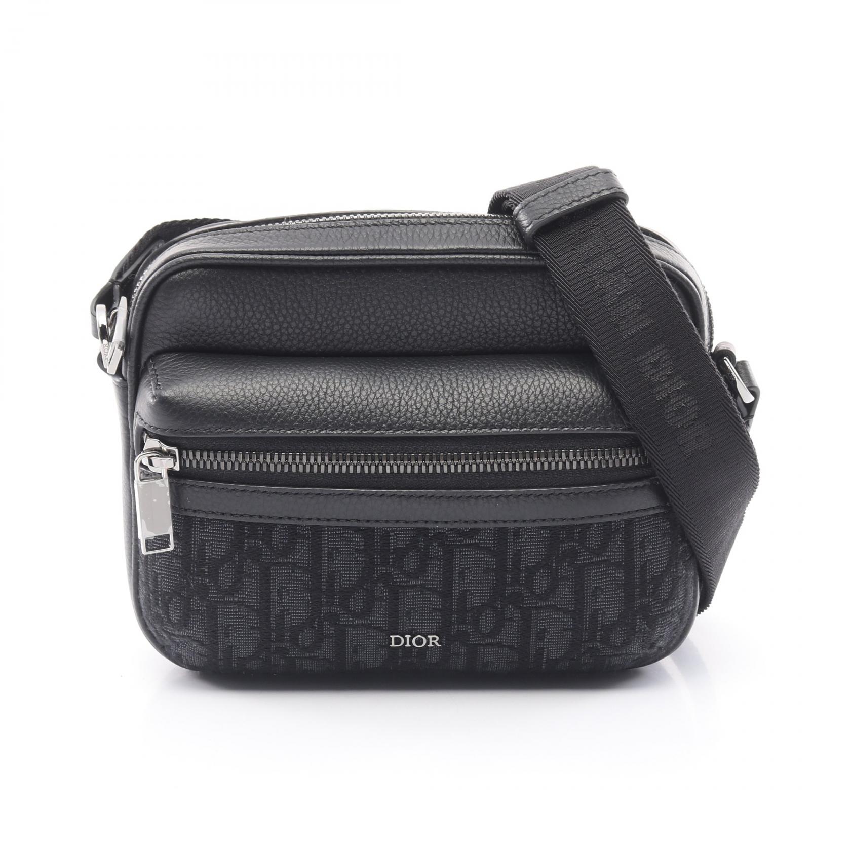 ≪5％OFFクーポン対象＆まとめ買い10%OFF≫ディオール Dior Rider 2.0 ジップ メッセンジャーバッグ ミニ オブリークジャカード ショルダーバッグ バッグ キャンバス レザー メンズ ブラック系 【中古】