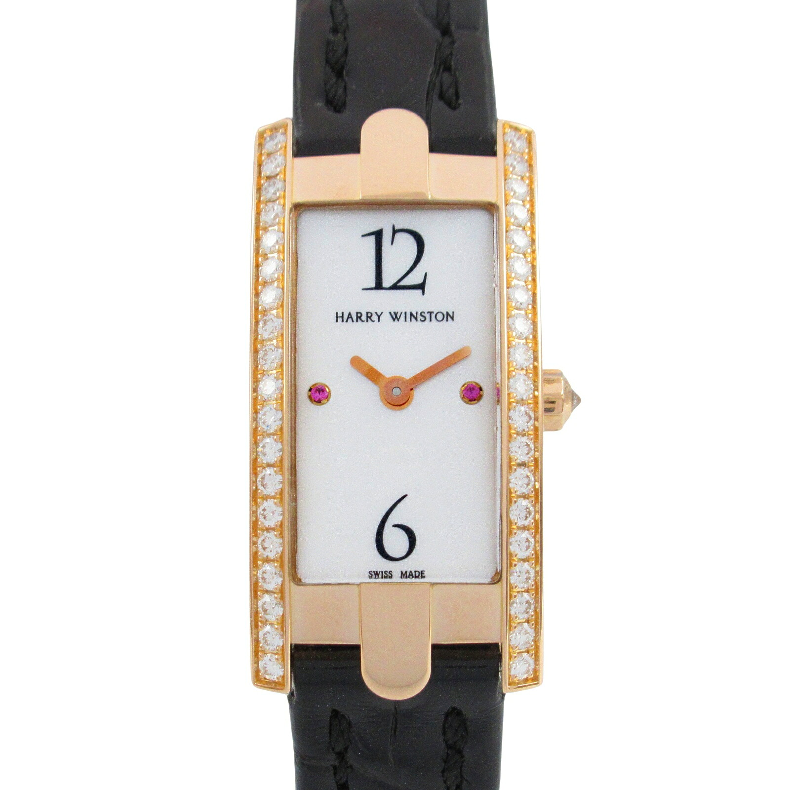 ハリーウィンストン HARRY WINSTON アヴェニューCミニ ダイヤベゼル/2Pルビー 腕時計 時計 K18PG（ピンクゴールド） ルビー/クロコ革 レディース ホワイト系 ホワイトシェル AVCQHM16RR032 【中古】