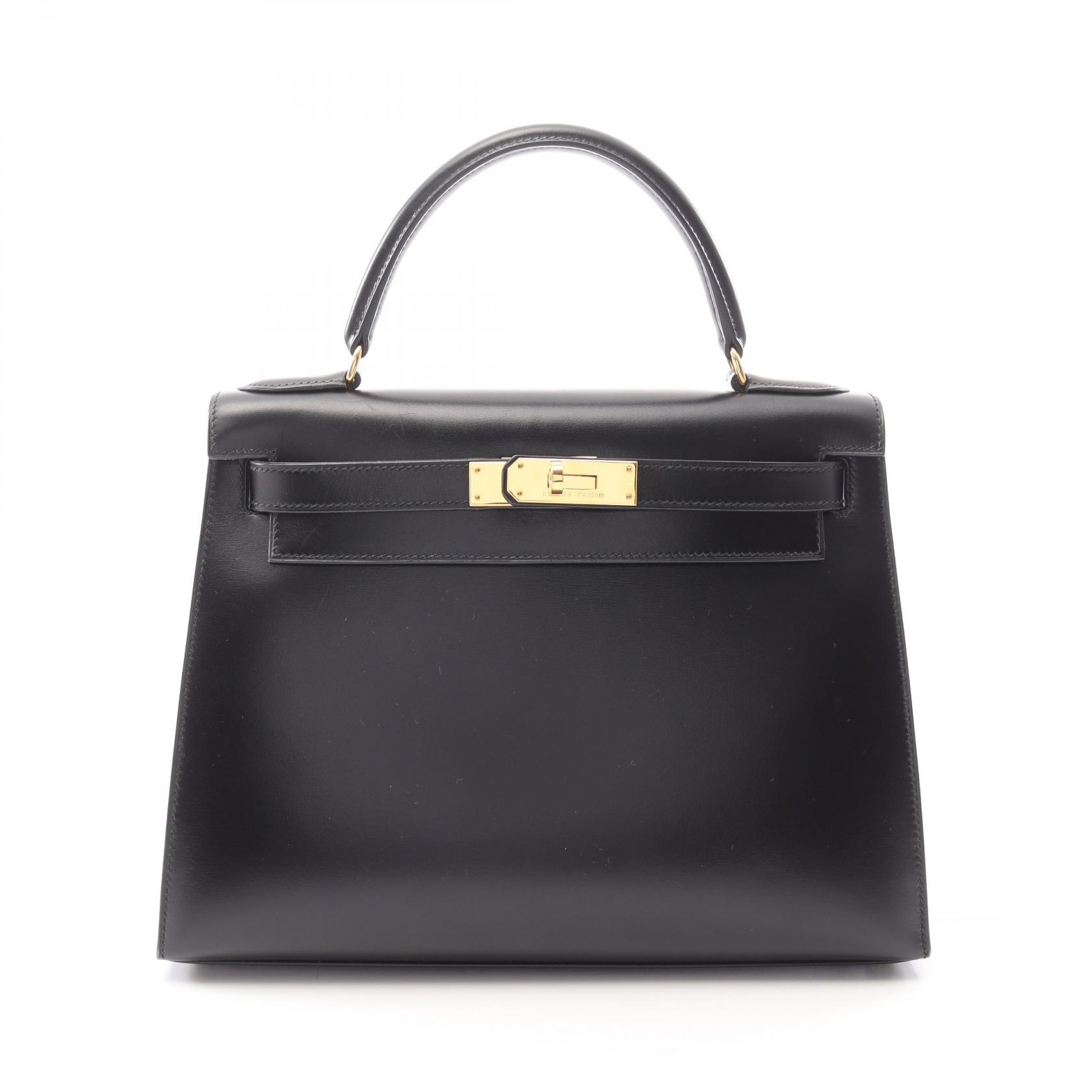 【ポイント5倍｜4/18 0:00～4/20 23:59】エルメス HERMES ケリー28 ハンドバッグ バッグ カーフ（牛革） ボックスカーフ レディース ブラック系 001848CC 【中古】