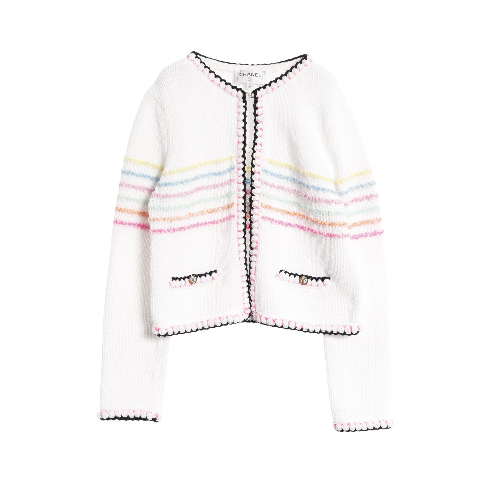 ≪5％OFFクーポン対象＆まとめ買い10%OFF≫シャネル CHANEL ココマークボタン ニットジャケット カーディガン 衣料品 トップス コットン ナイロン レディース ホワイト系 / マルチカラー P77148 【中古】